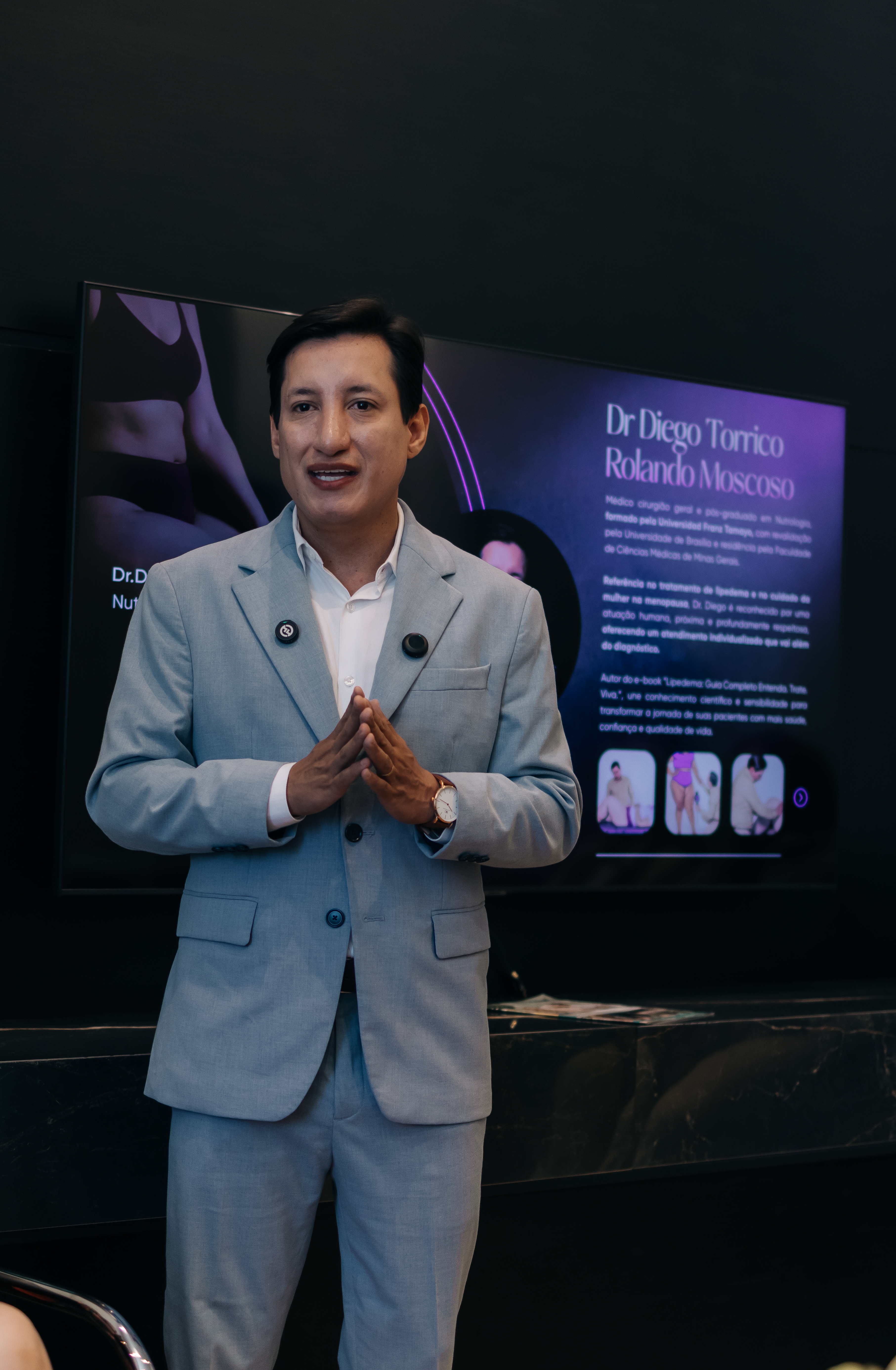 Dr. Diego Torrico em apresentação científica sobre lipedema na AngioGold