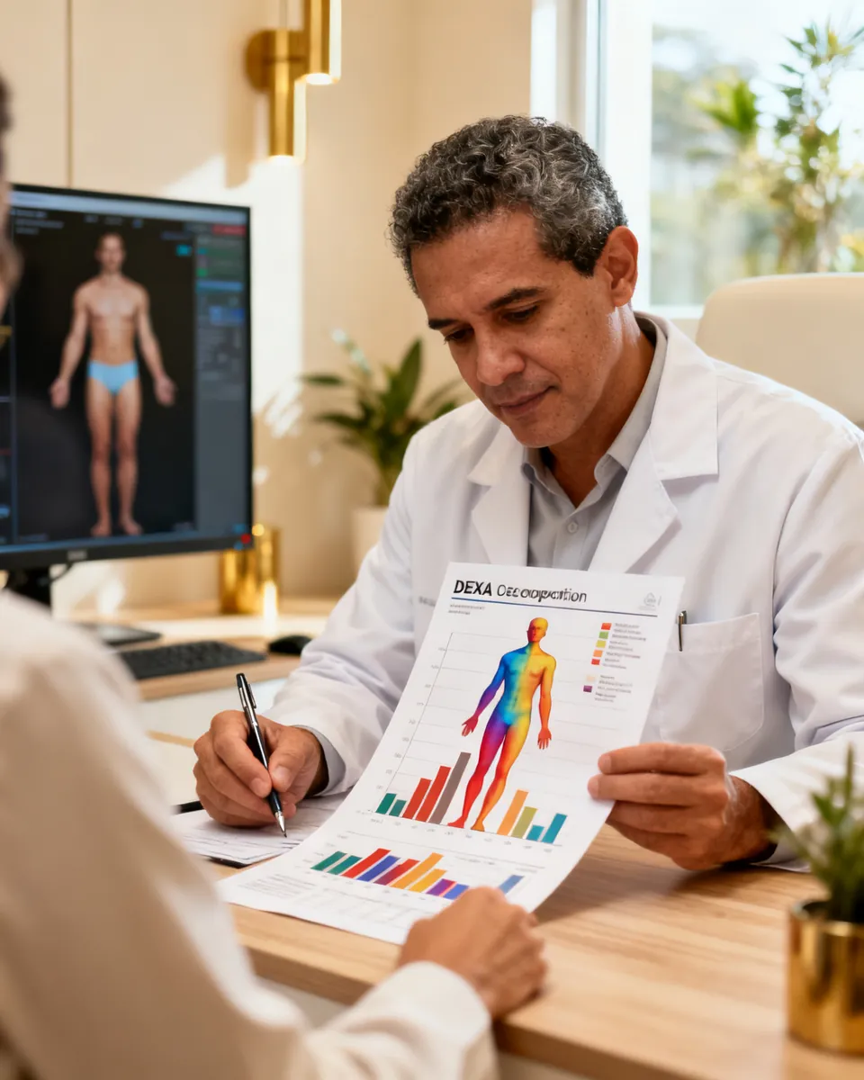 Profissional de saúde analisando um laudo com a paciente no consultório