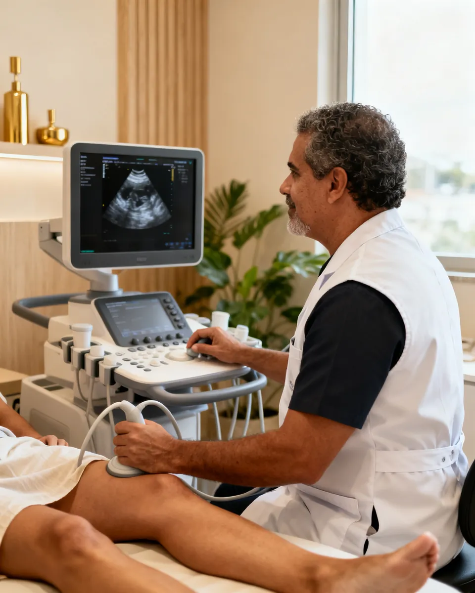 Profissional de saúde analisando um laudo com a paciente no consultório